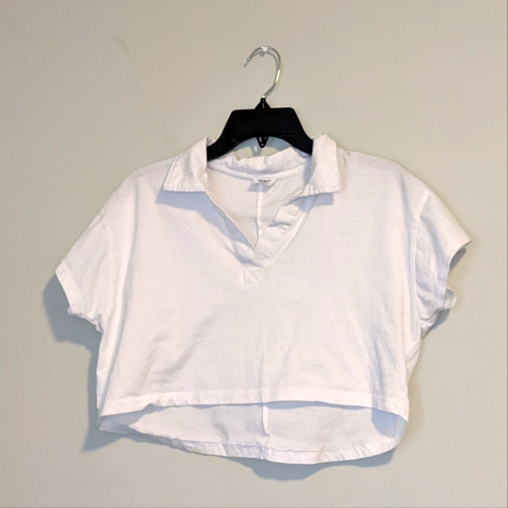 Cotton On Cropped Polo Collared White Shirt
